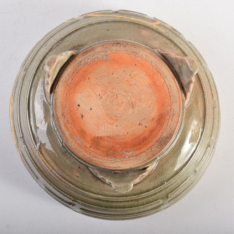 中国　龍泉窯　青磁　刻線文　三つ足香炉　C　R8788