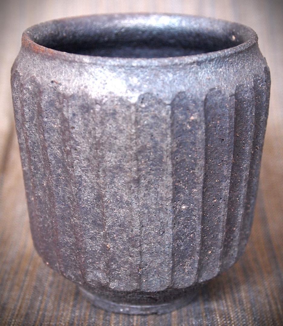 希少作★中里隆★焼き締めしのぎ文湯のみ★栞