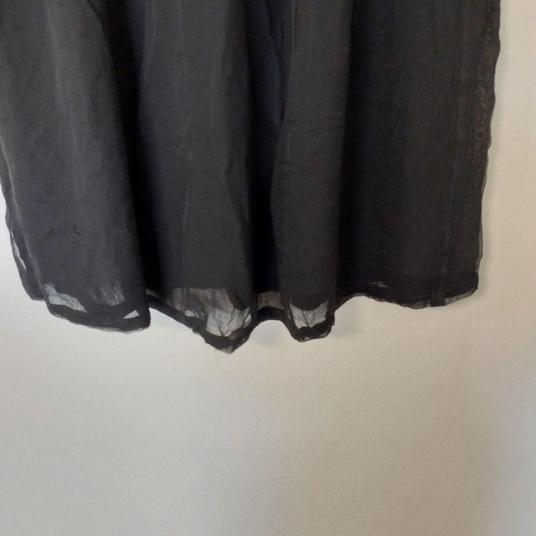 コムデギャルソン(M)シフォンスカート/黒/前ボタン/両脇ポケット/シアー
