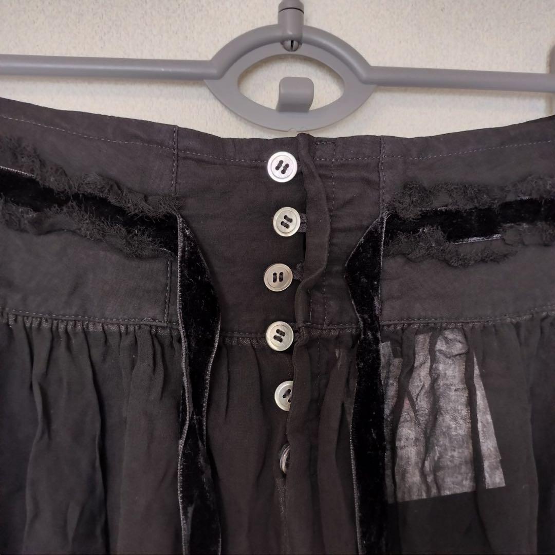 コムデギャルソン(M)シフォンスカート/黒/前ボタン/両脇ポケット/シアー