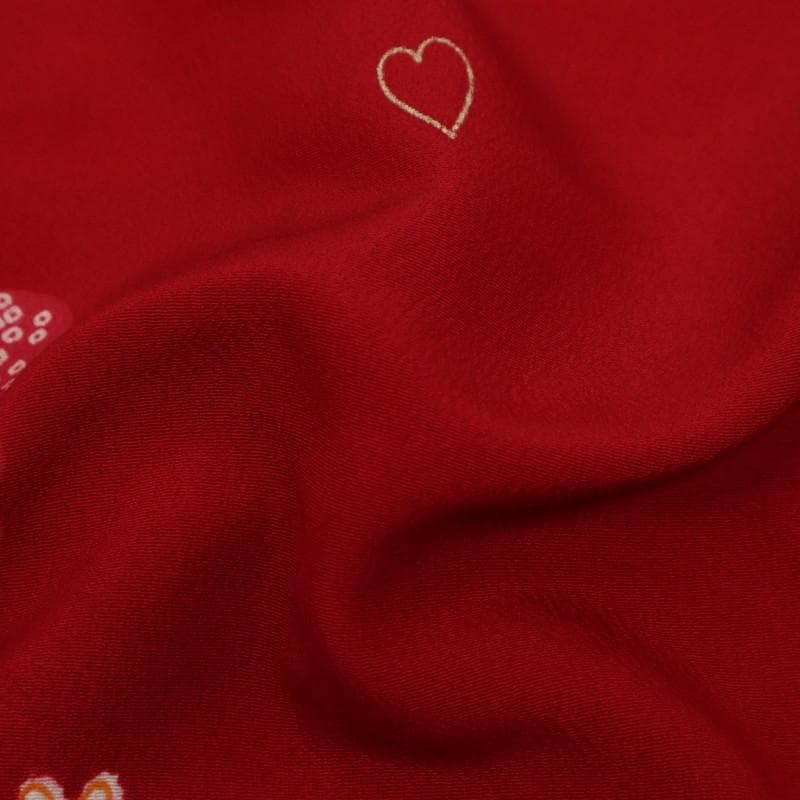 Oreo　七五三 七歳 着物 女児 花と毬 月兎模様 赤 化繊 11RR5