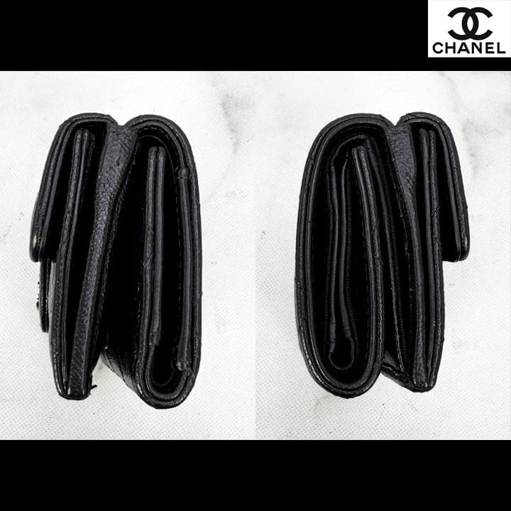 563　超美品　CHANEL　キャビアスキンマトラッセ　Wホック三つ折りミニ財布
