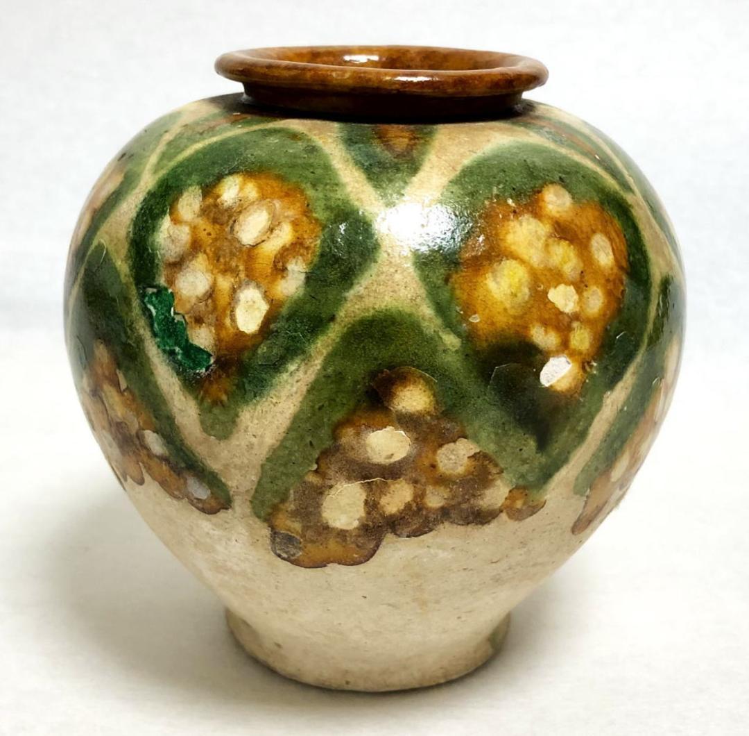 唐時代 唐三彩壺 伝世品焼物 保証 陶器 中国美術 ウブ品 WWTT173