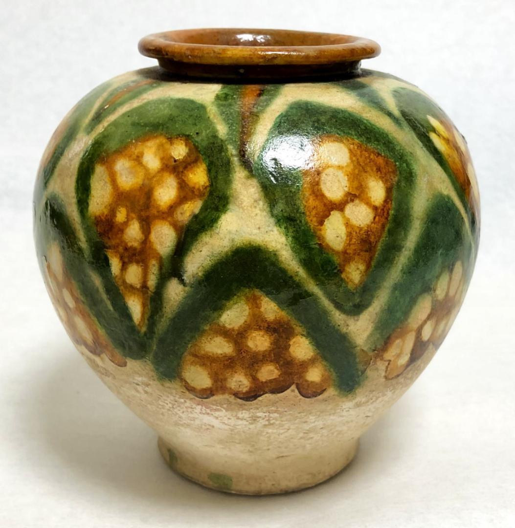 唐時代 唐三彩壺 伝世品焼物 保証 陶器 中国美術 ウブ品 WWTT173