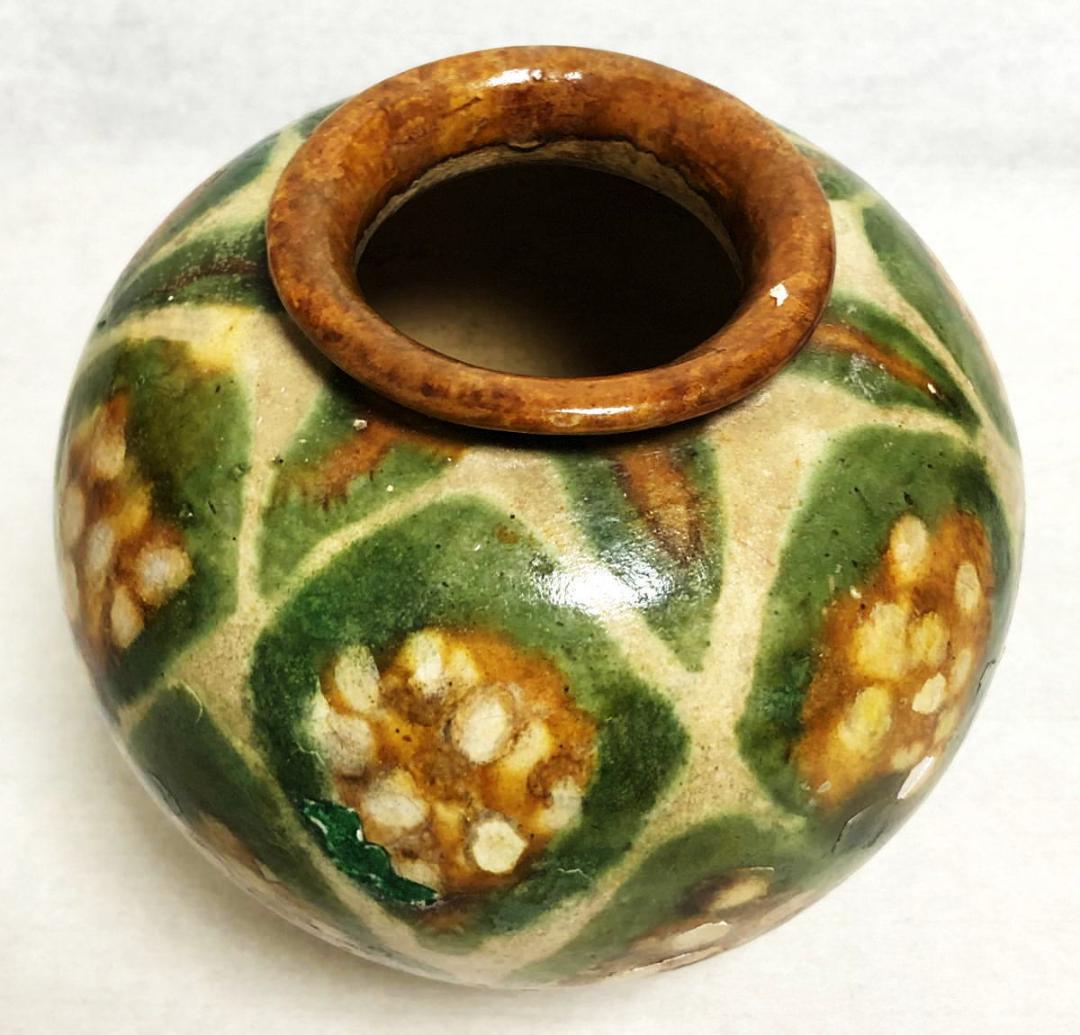 唐時代 唐三彩壺 伝世品焼物 保証 陶器 中国美術 ウブ品 WWTT173