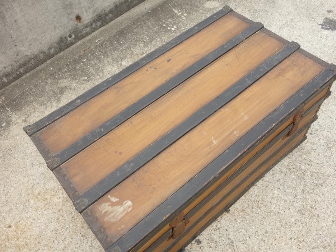【中古】K▼木箱 宝箱 船舶 トランクケース 古道具 収納 (38706)