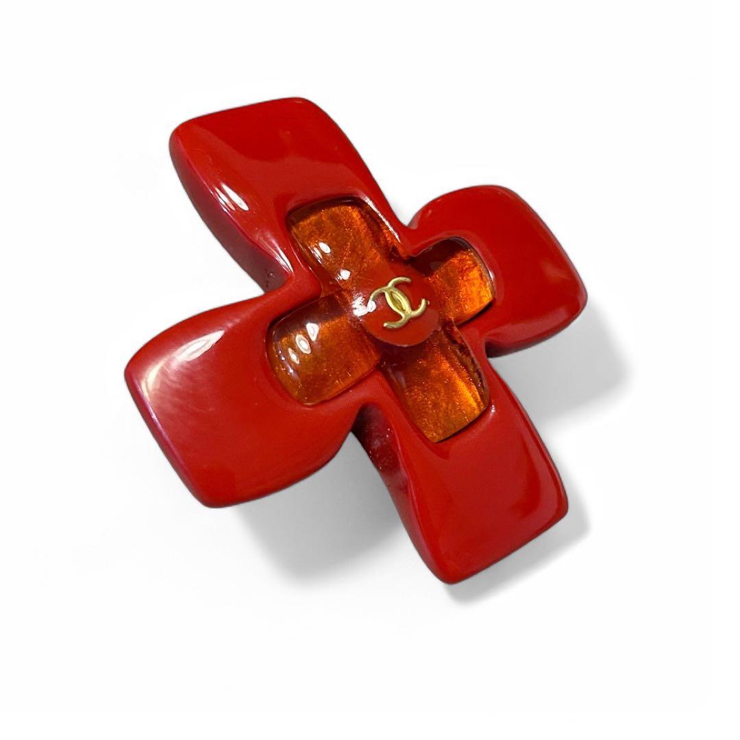 【超希少】CHANEL クロスモチーフ ブローチ ココマーク 95A 赤