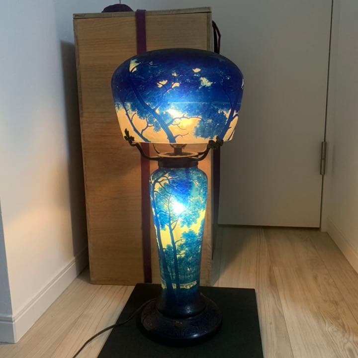 希少　被せガラス　フランスの風景ガラス　ランプ　照明　大型スタンド　LAMP