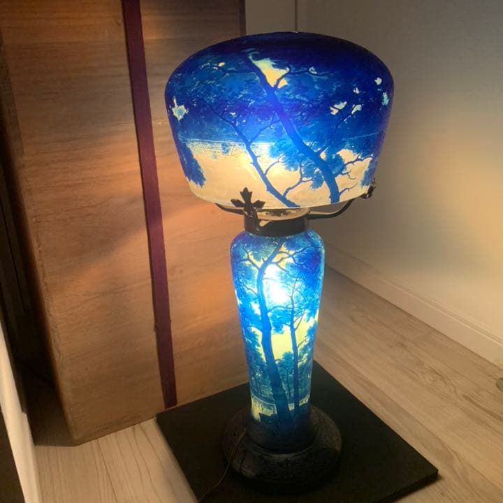 希少　被せガラス　フランスの風景ガラス　ランプ　照明　大型スタンド　LAMP