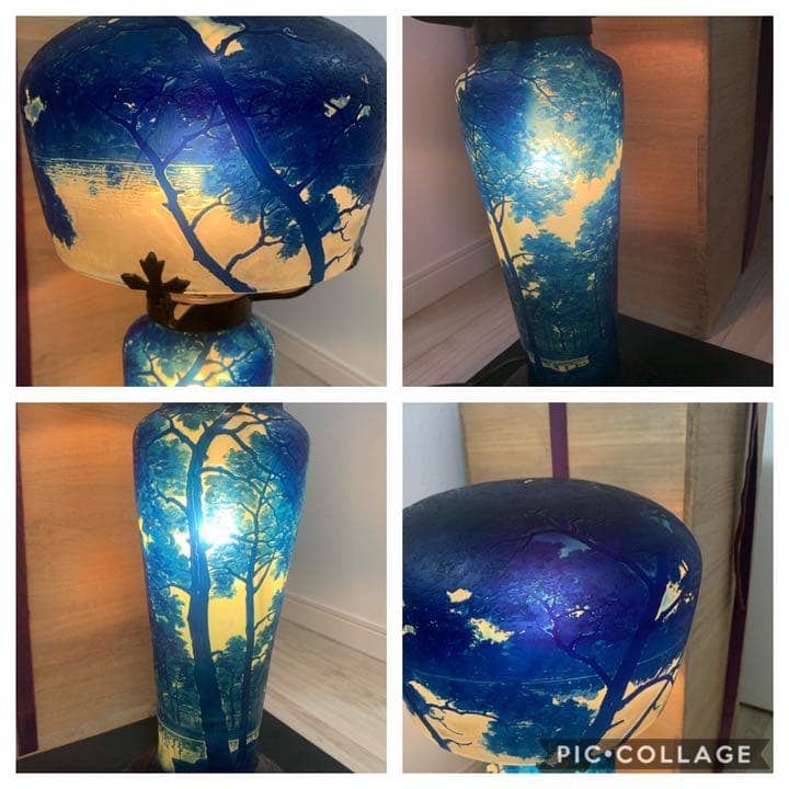 希少　被せガラス　フランスの風景ガラス　ランプ　照明　大型スタンド　LAMP