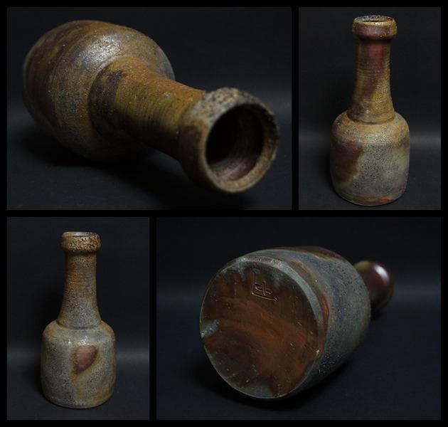 備前焼 砧形 花生 花入 窯変 花瓶 飾壺 共箱 在銘 / 花器 茶道具