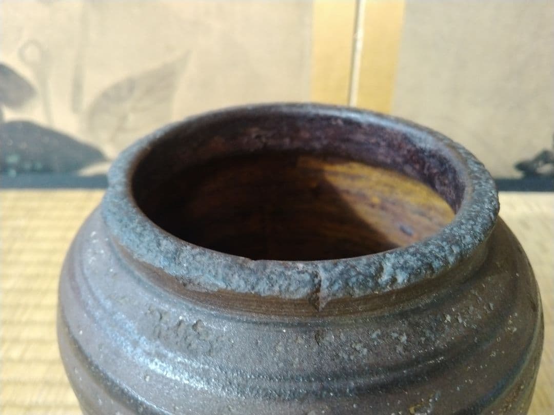 江戸時代前中期　武雄系唐津櫛目水指　壺　骨董　古美術　茶道具　花器　壺　古陶