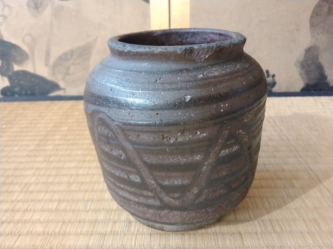江戸時代前中期　武雄系唐津櫛目水指　壺　骨董　古美術　茶道具　花器　壺　古陶