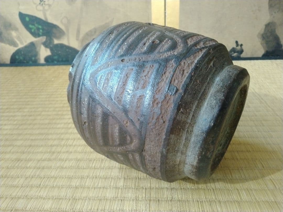 江戸時代前中期　武雄系唐津櫛目水指　壺　骨董　古美術　茶道具　花器　壺　古陶