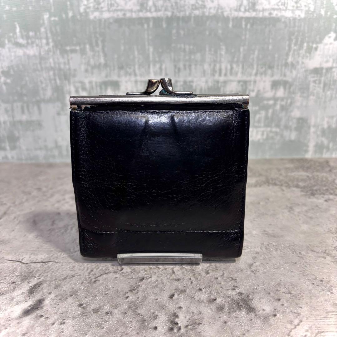 【えいた！】イルビゾンテ がま口ミニ財布 黒 シボ革 レザー