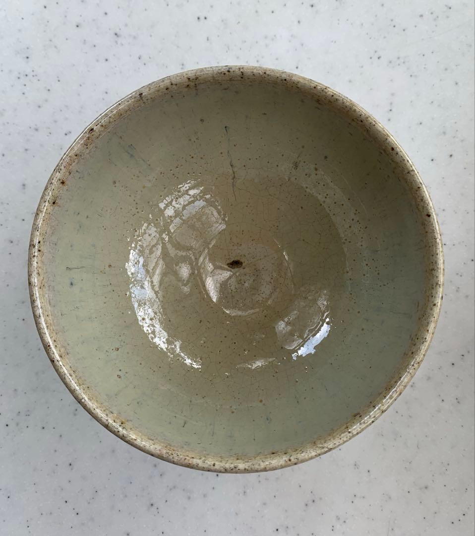 土灰白釉青流茶盌　会津本郷宗像窯　七代目　宗像亮一　造　本人名刺入　貴重　共箱