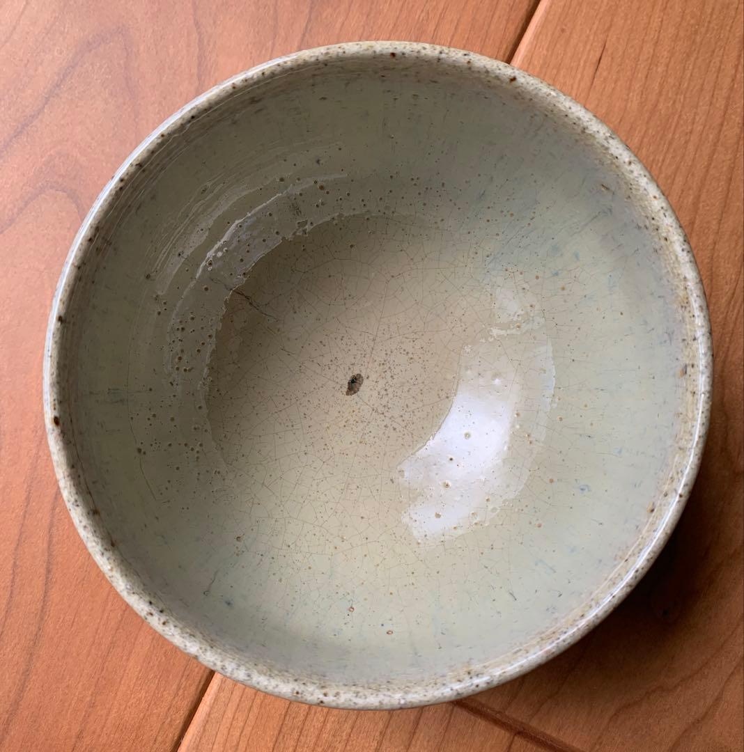 土灰白釉青流茶盌　会津本郷宗像窯　七代目　宗像亮一　造　本人名刺入　貴重　共箱