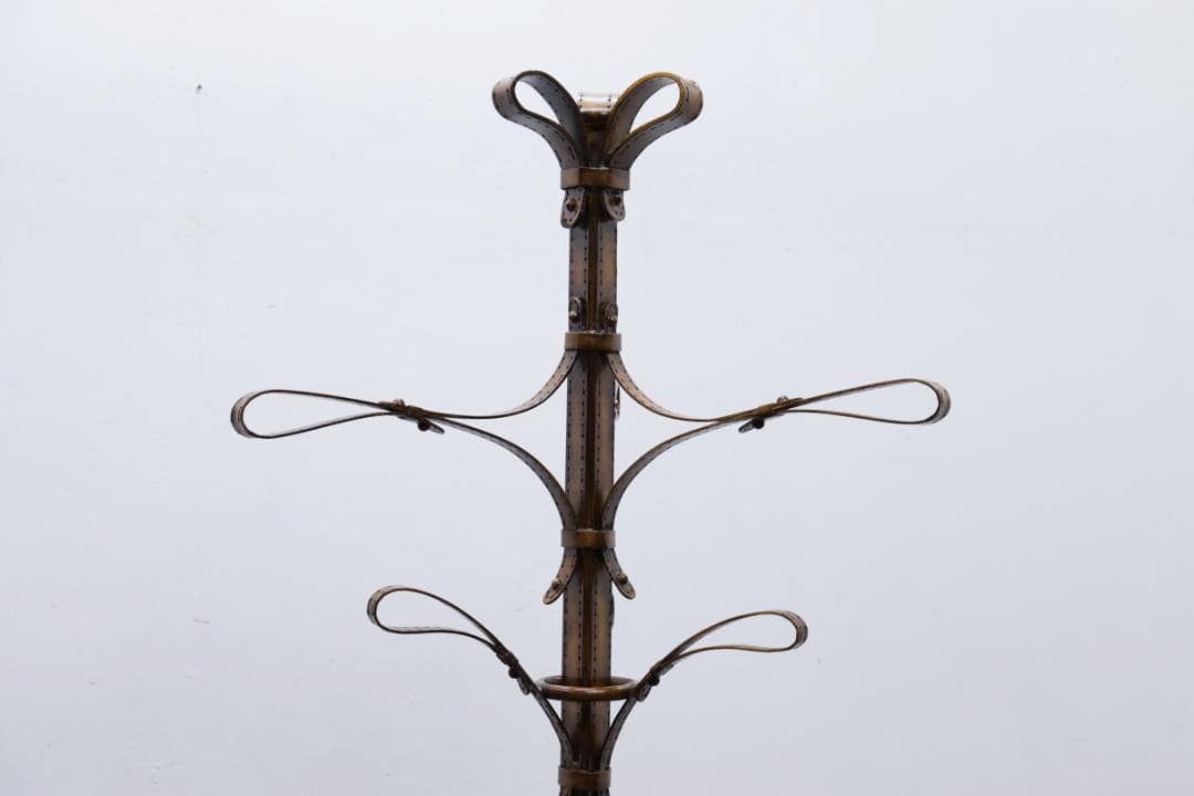 アイアン レザーベルト風 コートスタンド ハンガーラック 服 収納 ヴィンテージ