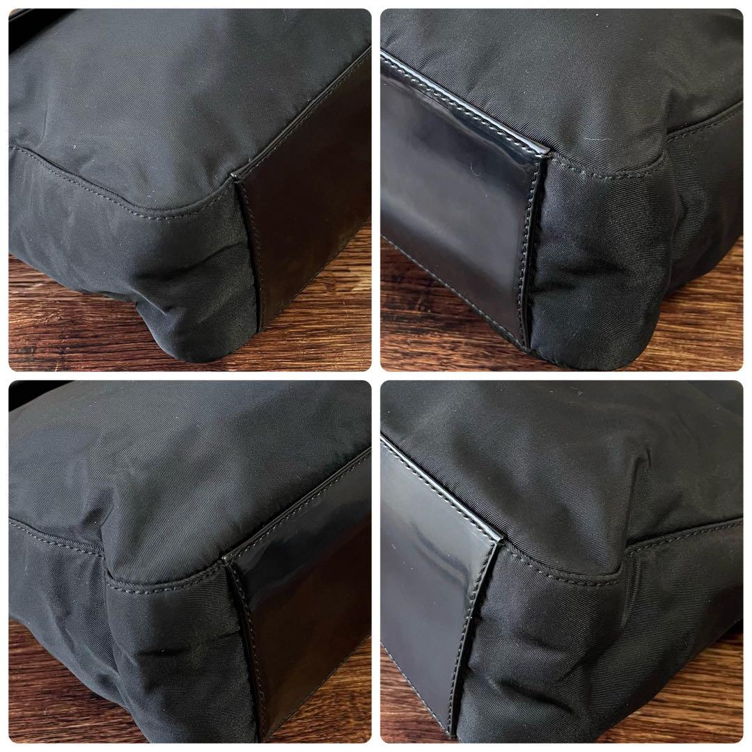 良品 プラダ ナイロン×レザー ワンショルダー バッグ フラップ ブラック.