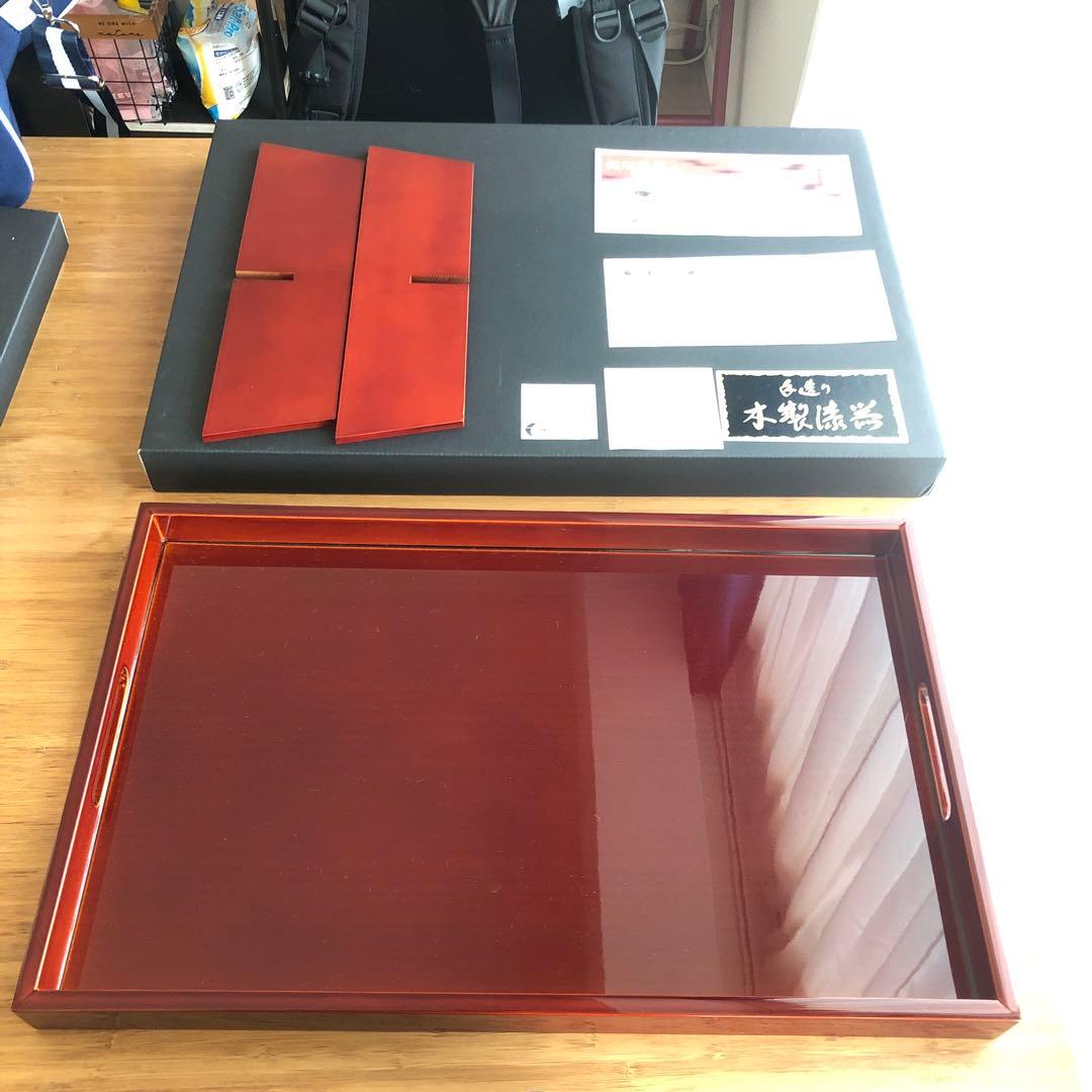 紀州漆器協同組合　赤い漆器膳 直径30cm MDF製 専用箱付き　セット