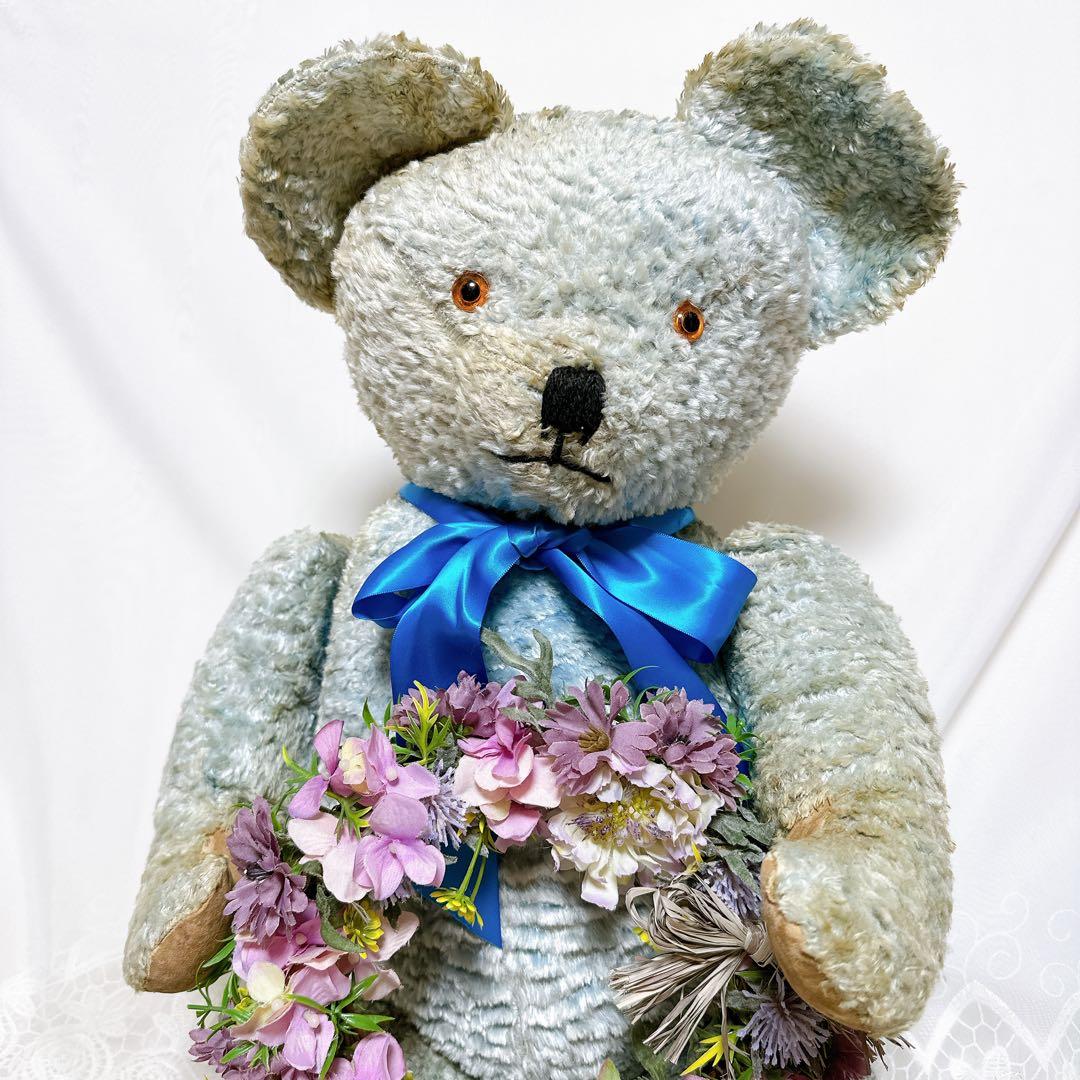 ✨レア✨❤️特大❤️ブルーのアンティークベア　イギリスアンティークテディベア