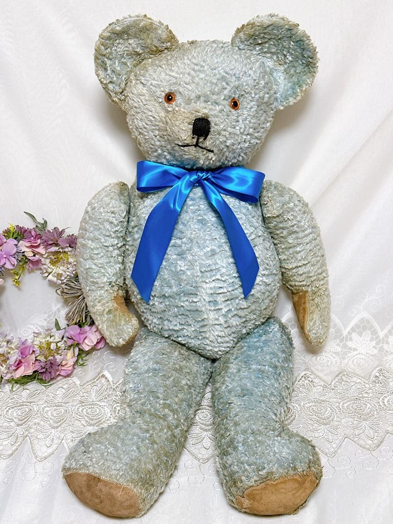 ✨レア✨❤️特大❤️ブルーのアンティークベア　イギリスアンティークテディベア