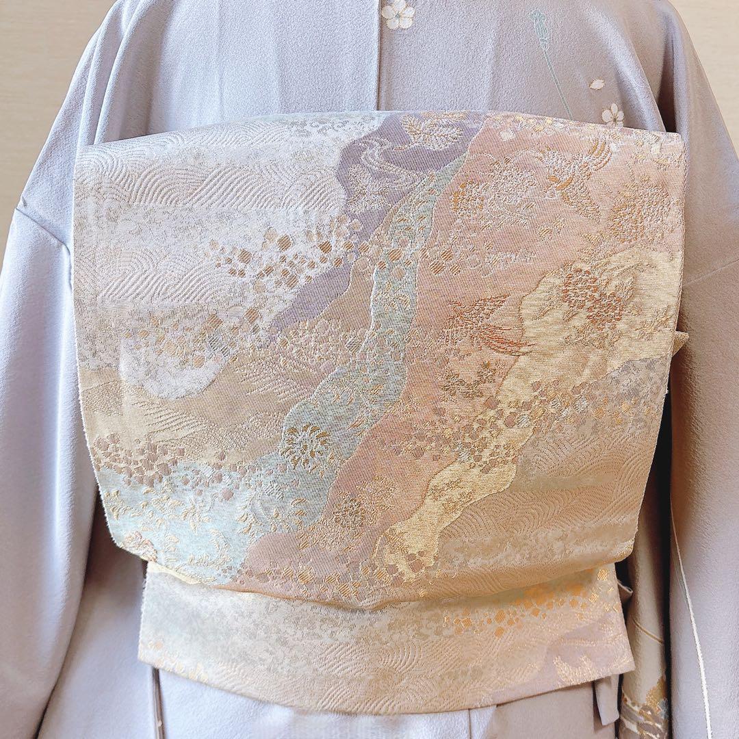 訪問着　フルセット　裄66 67 友禅 友禅　水色 卒業式　入学式　お宮参　袋帯