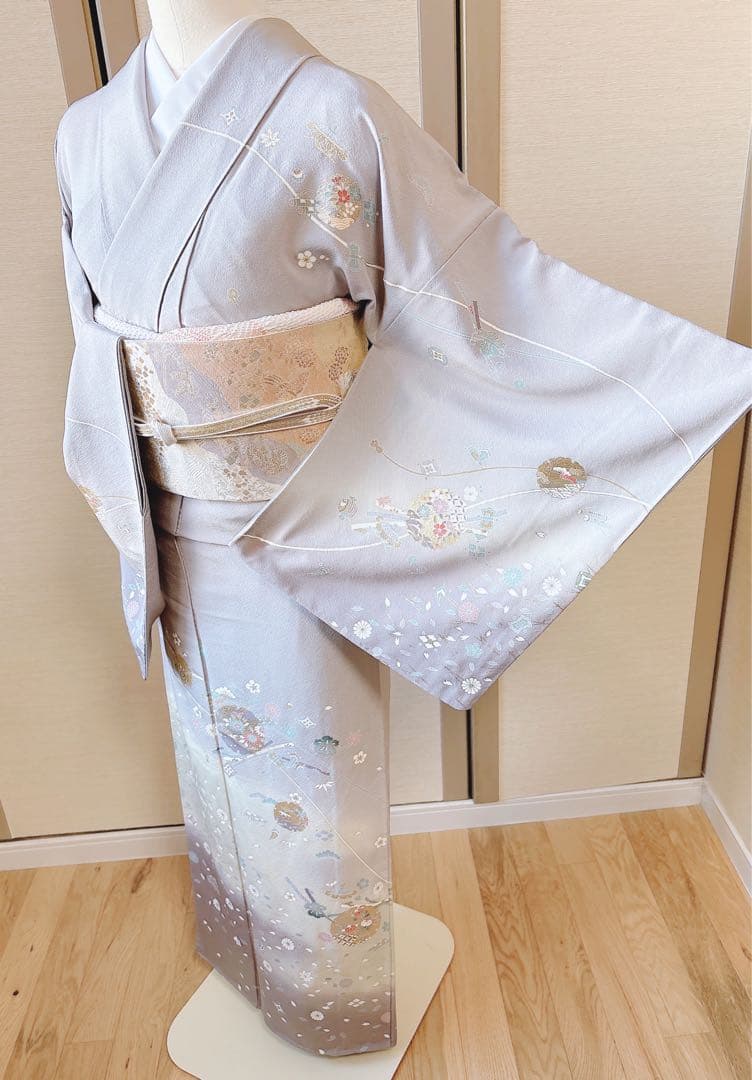 訪問着　フルセット　裄66 67 友禅 友禅　水色 卒業式　入学式　お宮参　袋帯