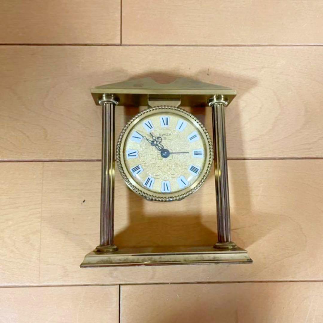 【可動確認済み】SWIZA 8 置き時計　アラーム付き　ゴールド　アンティーク