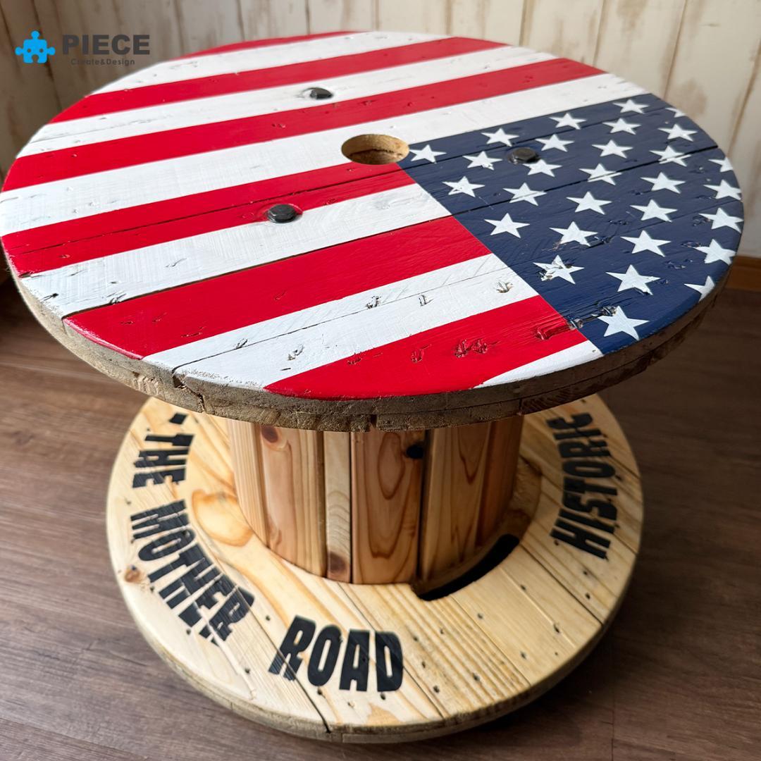 ケーブルドラム 電線ドラム サイドテーブル アメリカン ガレージ 星条旗