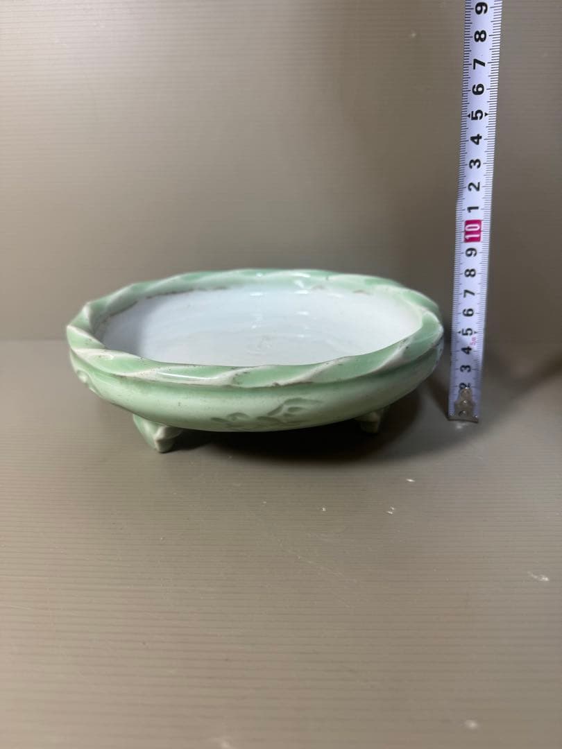 2420 古美術　青磁　三足　菓子鉢　時代物