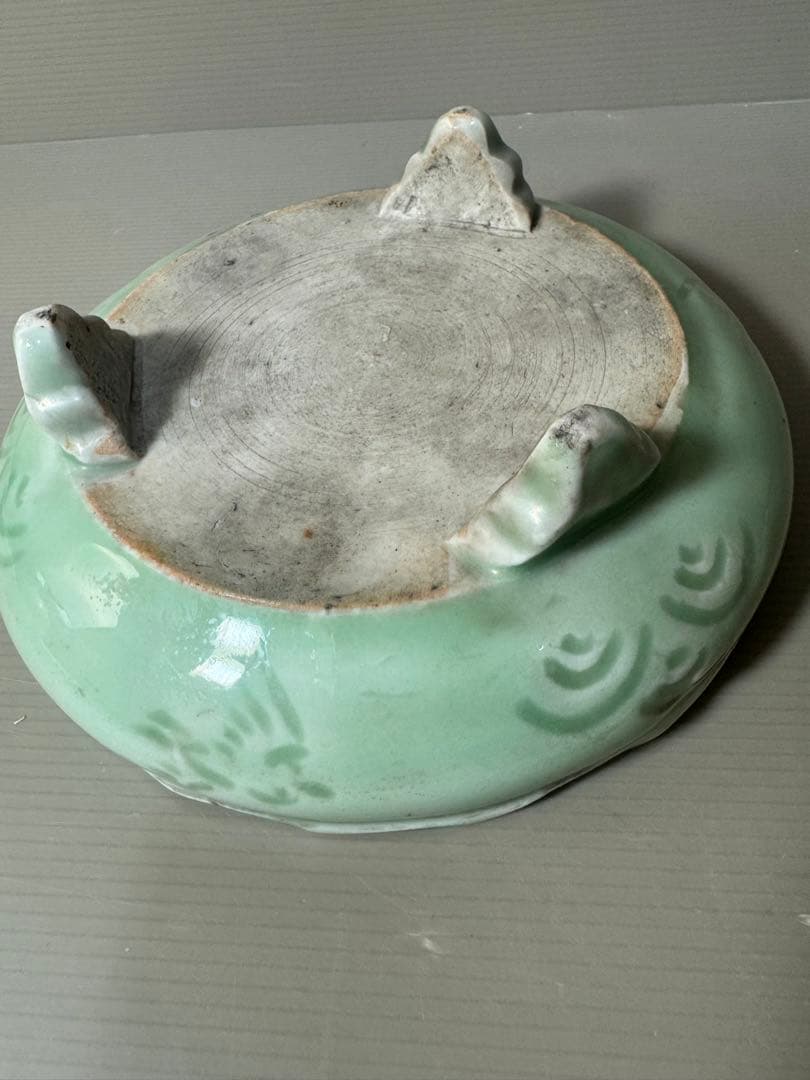 2420 古美術　青磁　三足　菓子鉢　時代物