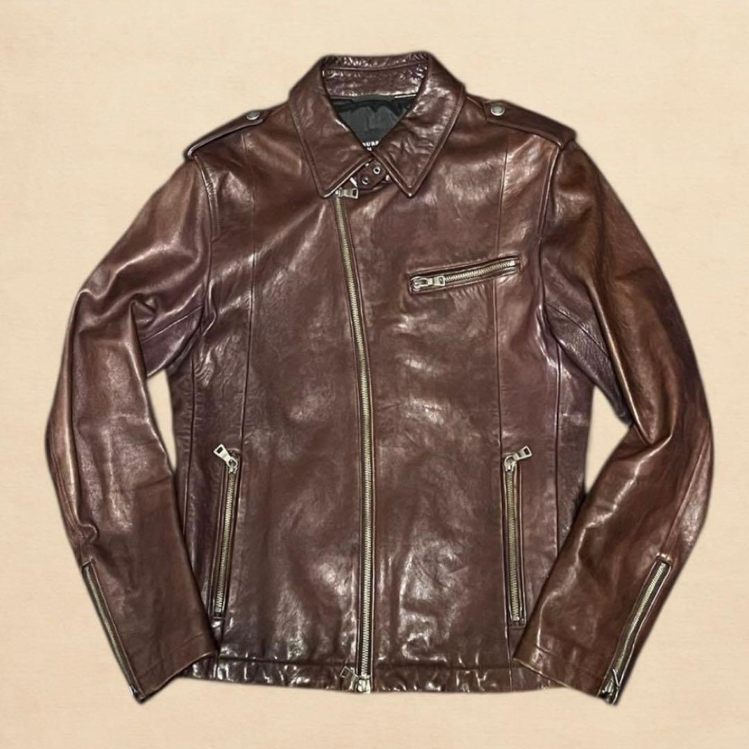 BURBERRY BLACK LABEL 羊革レザー ライダース M ブラウン