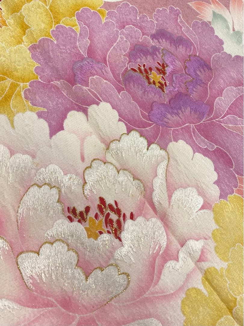 振袖 豪華 銀通し 刺繍 紋意匠 牡丹 身丈166cm 撥水加工済