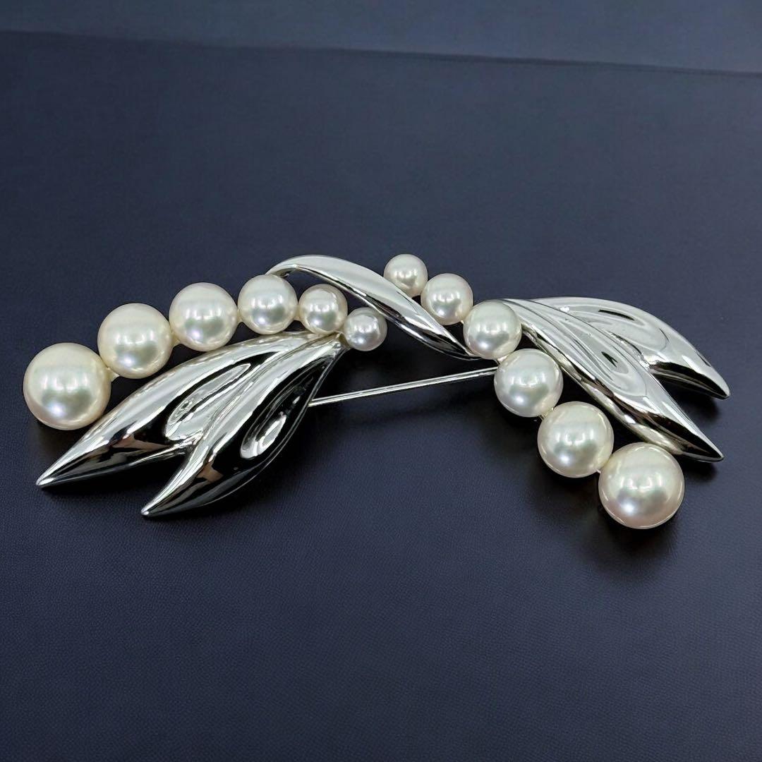 【極美品】ミキモト　アコヤ　本真珠　パール　ブローチ　シルバー　コサージュ