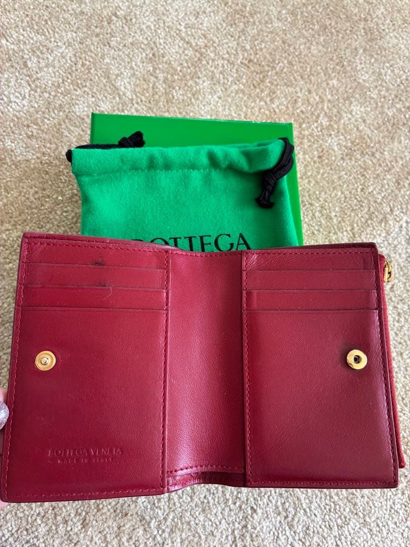 ボッテガヴェネタ カセット 二つ折り 財布 スモール レッド 赤 ミニ財布