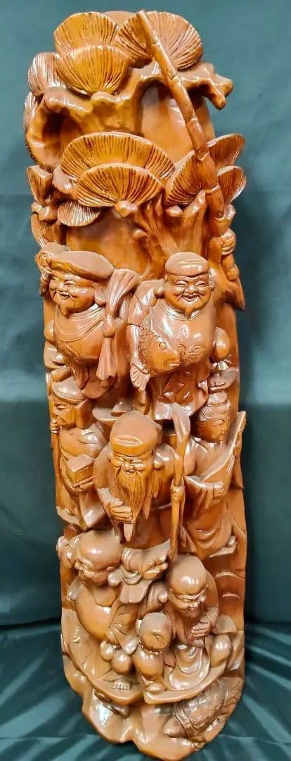 ​【大型・縁起物】木彫り 七福神 彫刻 置物 一刀彫 天然木 高さ135cm 欅