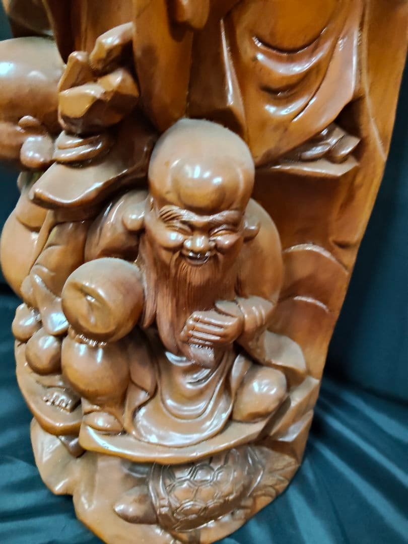 ​【大型・縁起物】木彫り 七福神 彫刻 置物 一刀彫 天然木 高さ135cm 欅