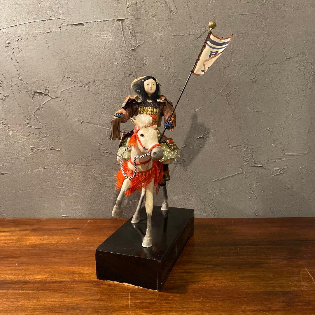 昭和初期 竹製 馬乗桃太郎 人形 共箱付き 骨董品 コレクション 川井一男