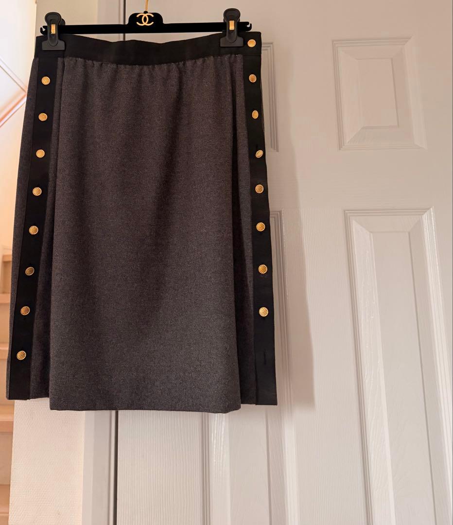 CHANEL シャネル　スカート　グレー　ブラック　カシミア