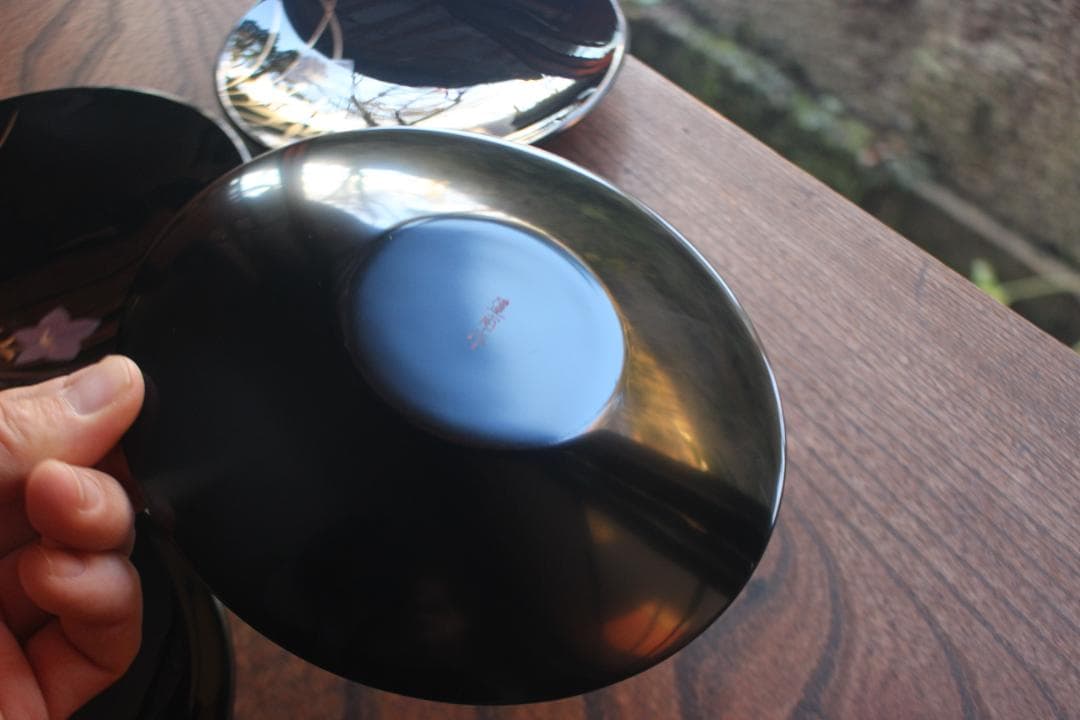 デッドストック！上質黒漆に優美な桔梗蒔絵の映える銘々皿5点（検輪島塗銘々皿蒔絵皿