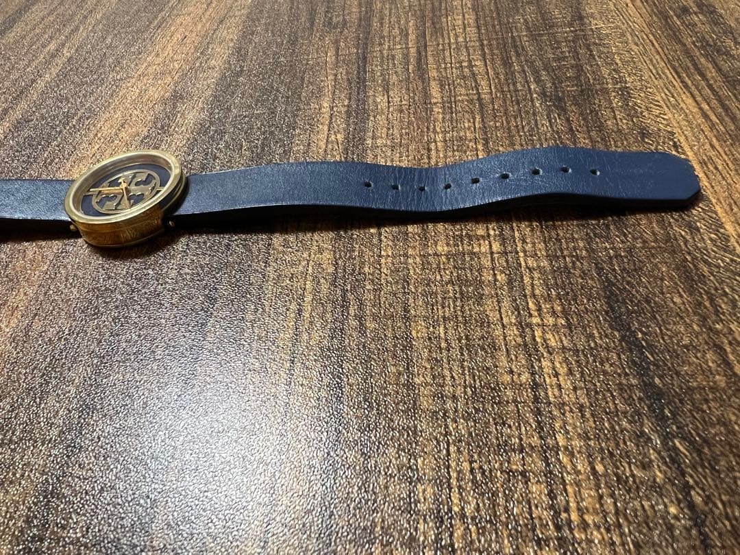 トリーバーチ腕時計 ネイビー レザーベルト 時計 ゴールドロゴ