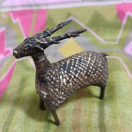 【アンティーク】インドの鋳造工芸品✨牡鹿のブロンズ像