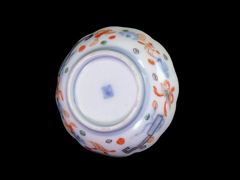 古伊万里　金襴手　松竹梅に双鶴　花の図　豆皿　E893AS-CTs