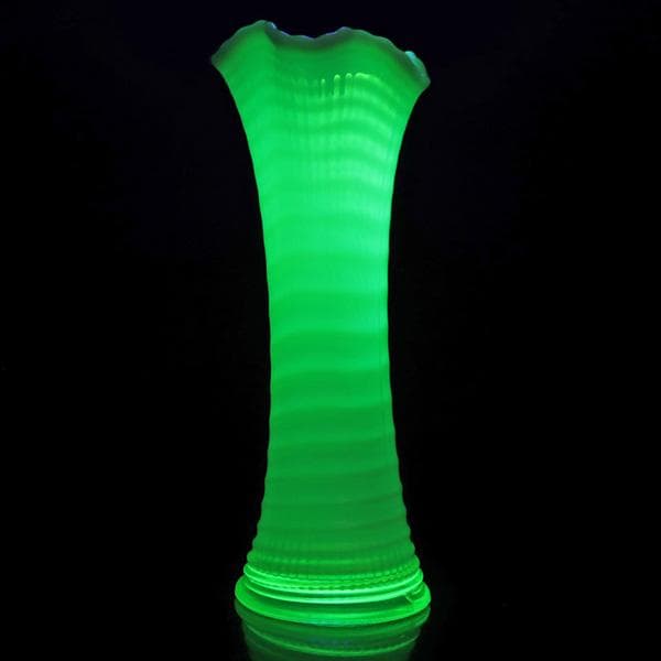 Y1505-5 ヴィンテージ フリント アルバニー ワセリンガラス 花瓶