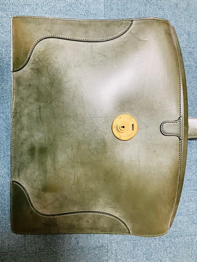 【極美品】万双 ダレスバッグ ビジネスバッグ 二つマチ ダークグリーン 深緑