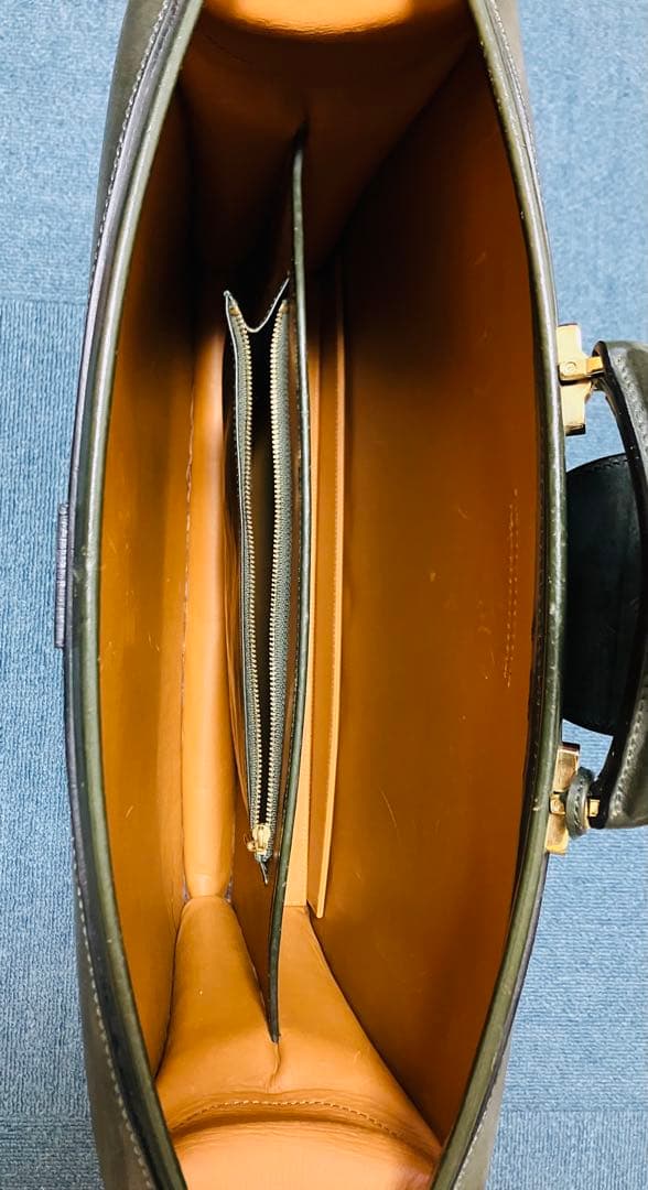 【極美品】万双 ダレスバッグ ビジネスバッグ 二つマチ ダークグリーン 深緑