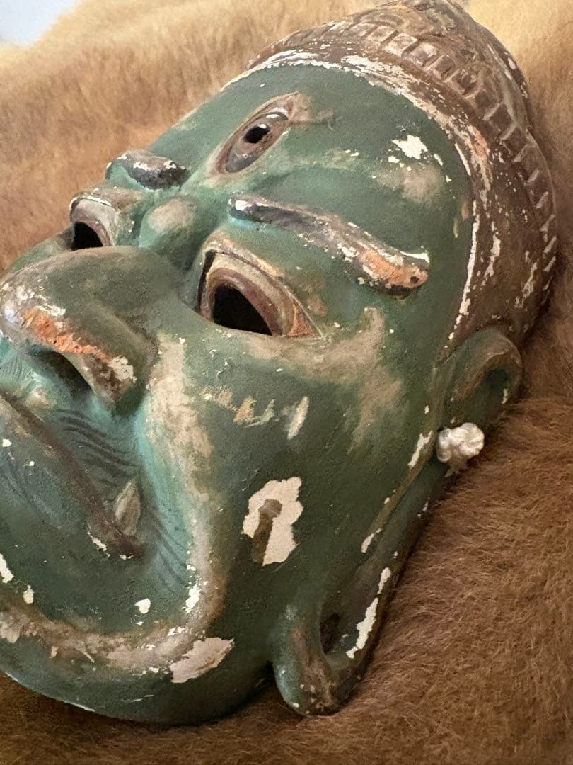 緑色仏様　神様　お面　能面　Japan ビンテージ　骨董