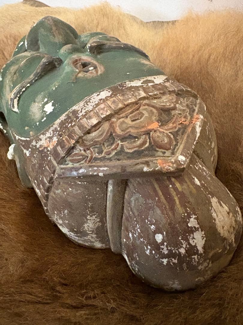 緑色仏様　神様　お面　能面　Japan ビンテージ　骨董