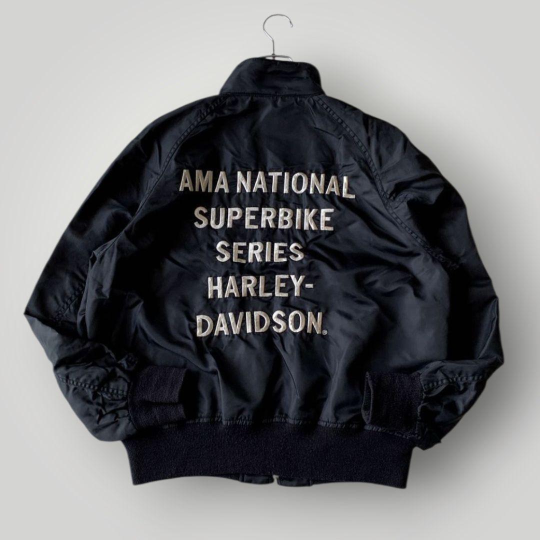 希少 ハーレー ダビッドソン ナイロン ライダース ジャケット バック刺繍ロゴ